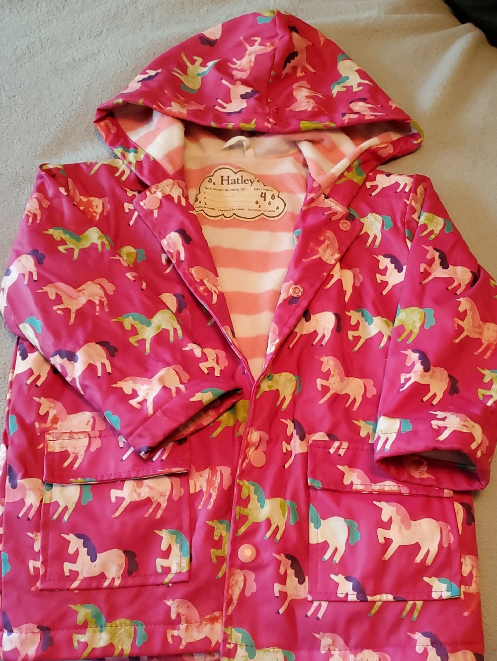 Hatley Magenta Unicorn Hooded Raincoat
